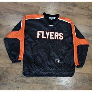 Vintage 90s Philadelphia Flyers Stitched Windbreaker Black Large CCM NHL